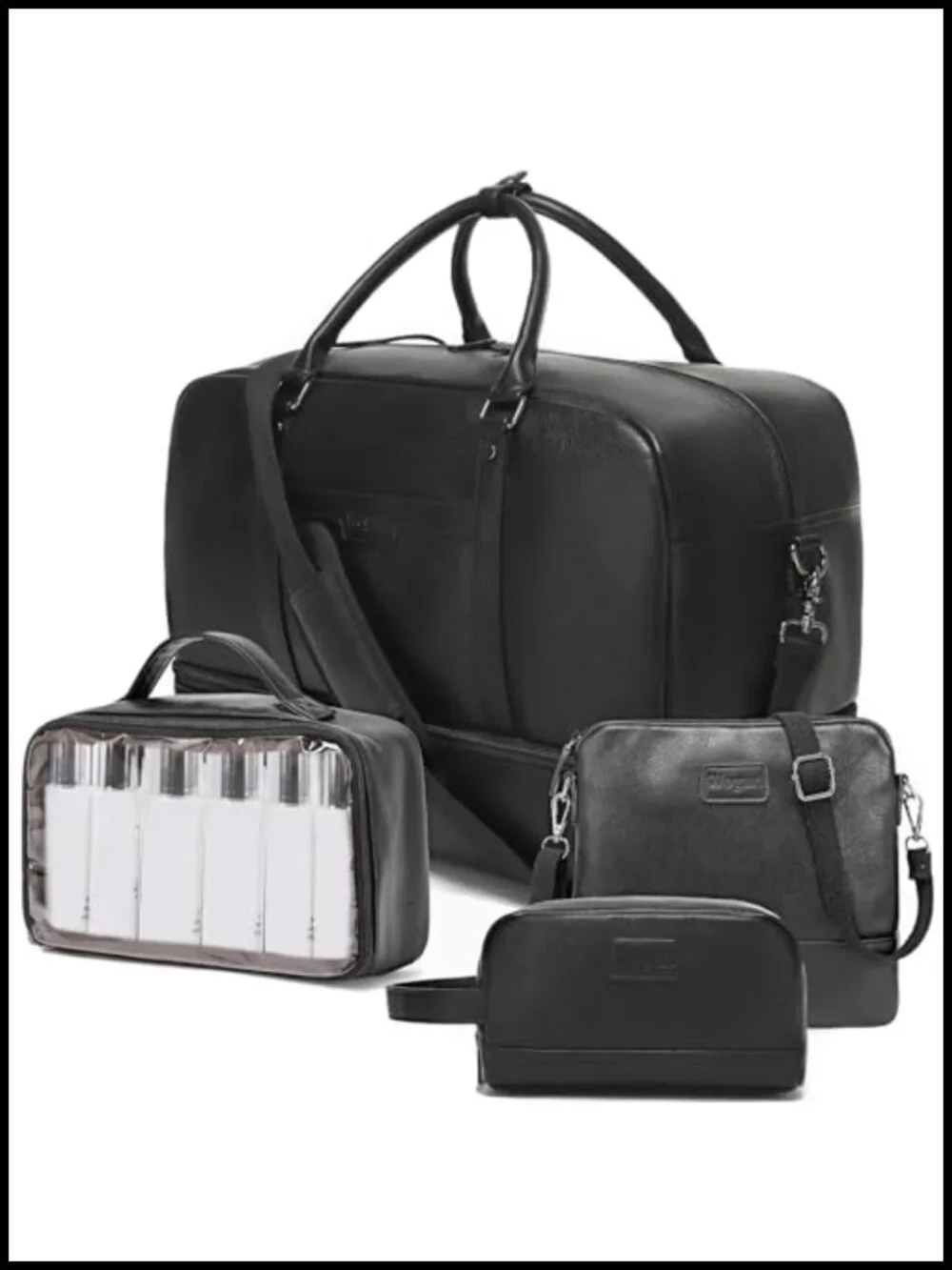 Waterproof Faux Leather Weekender Travel Duffel Bag with Shoe Compartment and